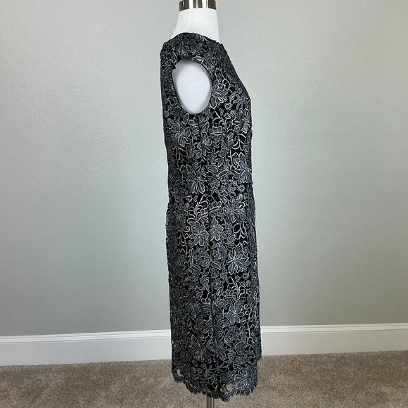 Ralph Lauren Lace Sleeveless Midi Sheath Cocktail Dress Black and Silver Size 6 - Picture 4 of 13